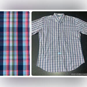 UEC Peter Millar Seaside Finish Multicolor Plaid Short Sleeve Shirt SZ L